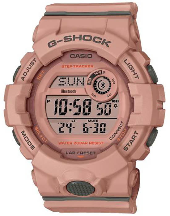Casio Casio G-Shock GMD-B800SU-4  GMD-B800SU-4ER электронные женские часы розовый циферблат, браслет каучук — вид спереди