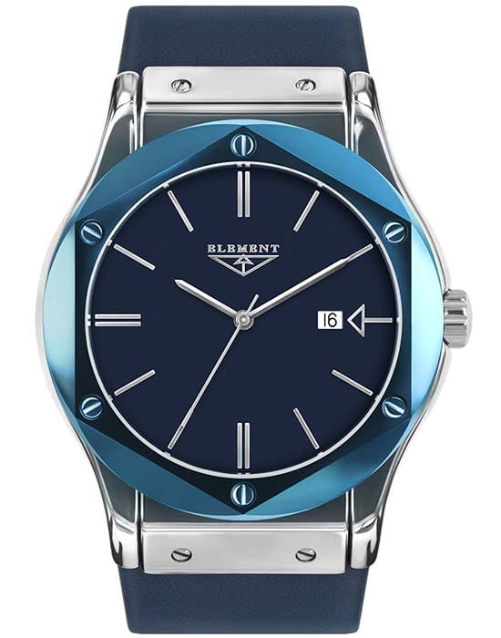 33 Element 33 Element 331620C  331620C кварцевые мужские часы синий циферблат, браслет кожаный — вид спереди