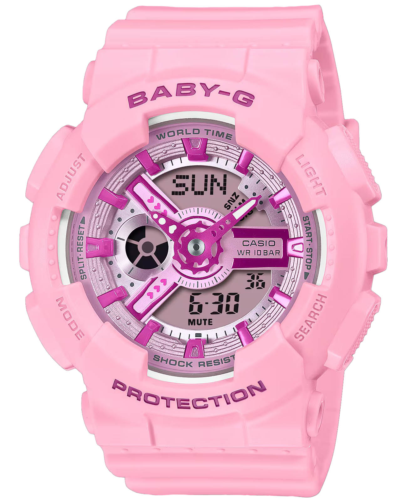 Casio Casio Baby-G BA-110YK-4A  BA-110YK-4A кварцевые женские часы розовый циферблат, браслет пластик — вид спереди