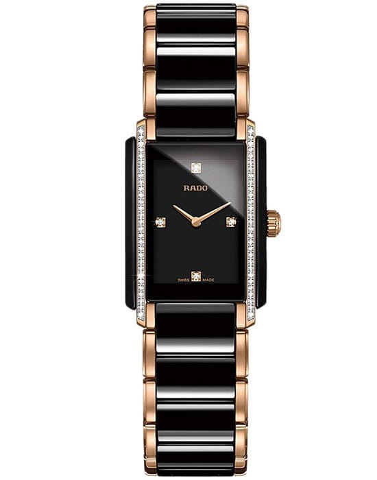 Rado Rado Integral Diamonds R20228712  R20228712 кварцевые женские часы черный циферблат, браслет сталь + pvd + керамика — вид спереди