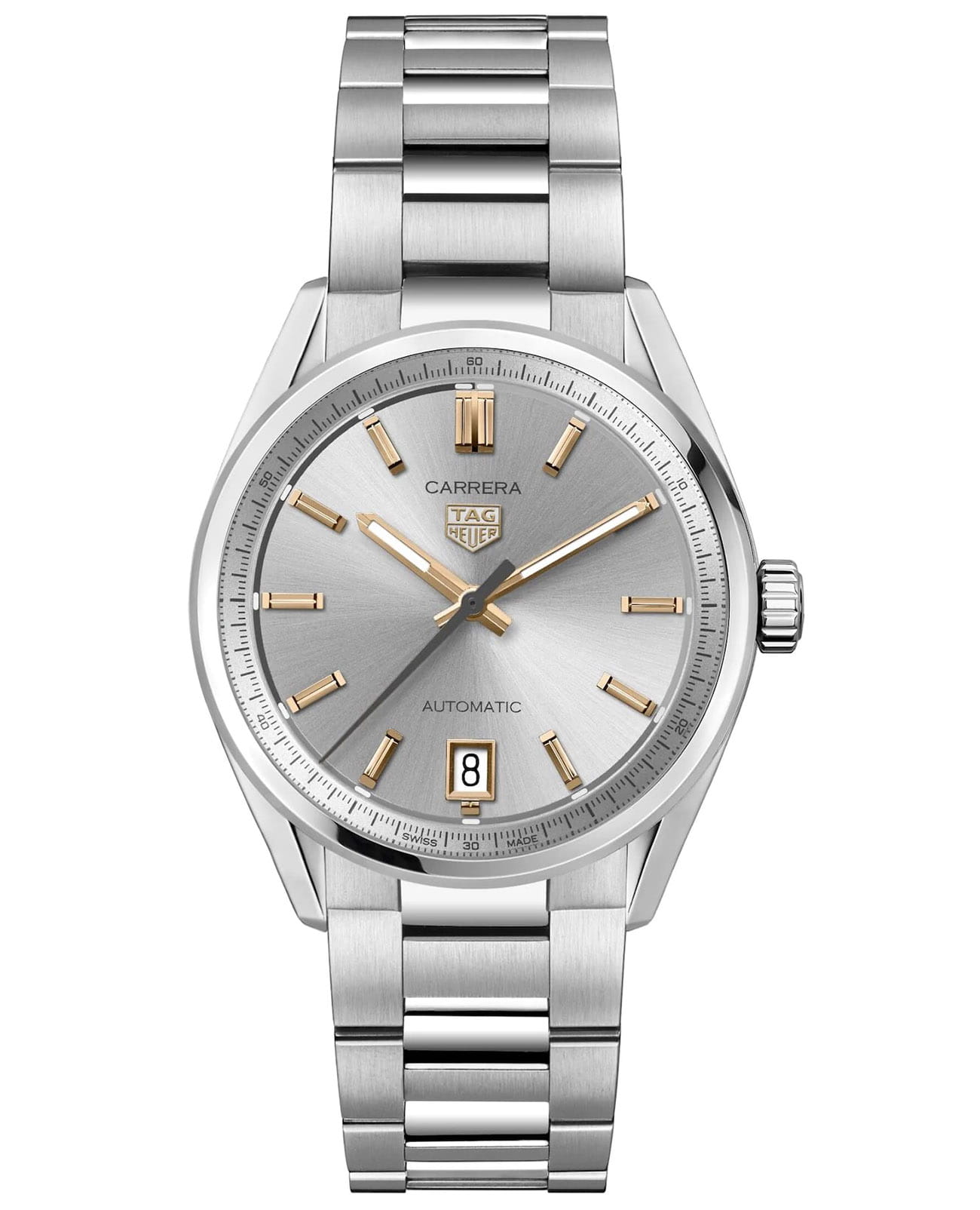 TAG Heuer TAG Heuer Carrera Date WBN2310.BA0001  WBN2310.BA0001 механические женские часы серебристый циферблат, браслет нержавеющая сталь — вид спереди