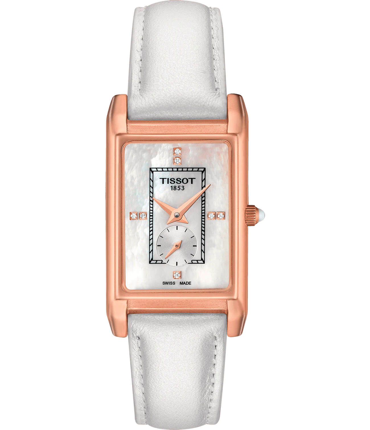 Tissot Tissot Prestigious Lady 18K Gold T923.335.76.116.00  T9233357611600 кварцевые женские часы перламутровый циферблат, браслет кожаный — вид спереди