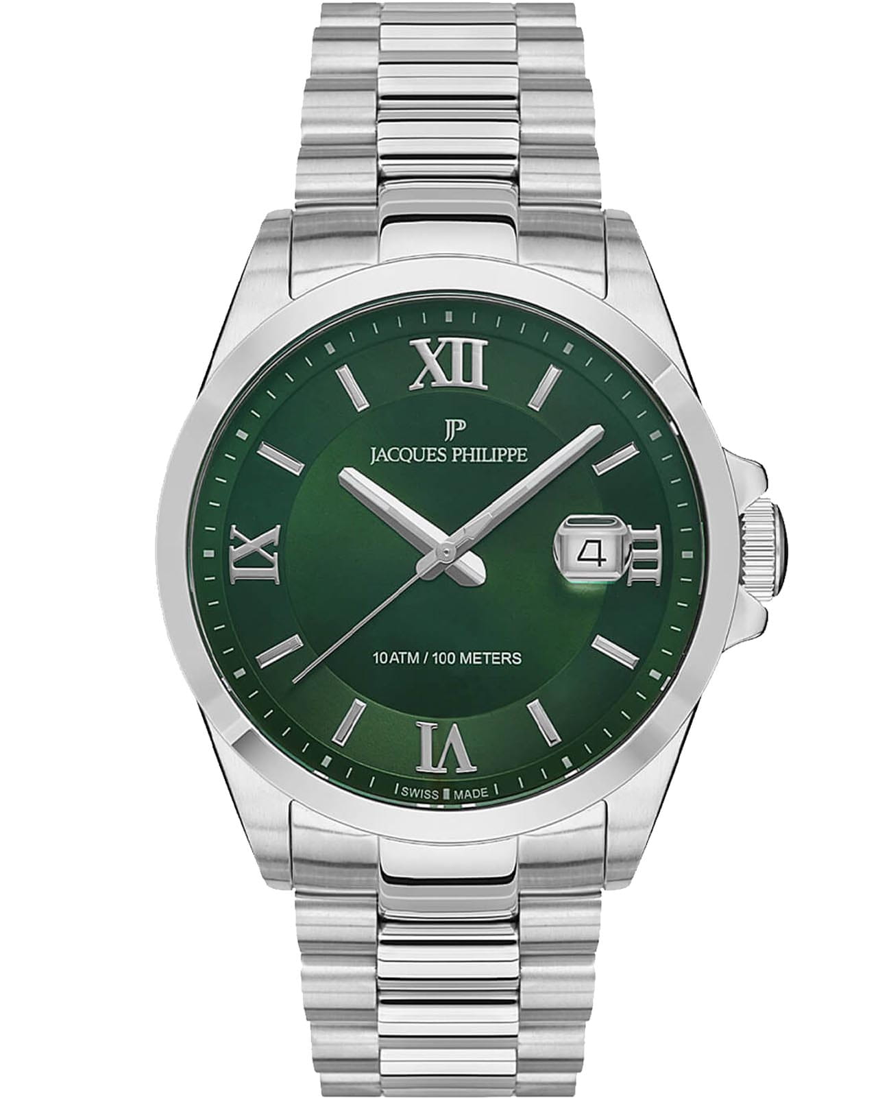 Jacques Philippe Jacques Philippe Infinitum JPQGS3313X6  JPQGS3313X6 кварцевые женские часы зеленый циферблат, браслет нержавеющая сталь — вид спереди