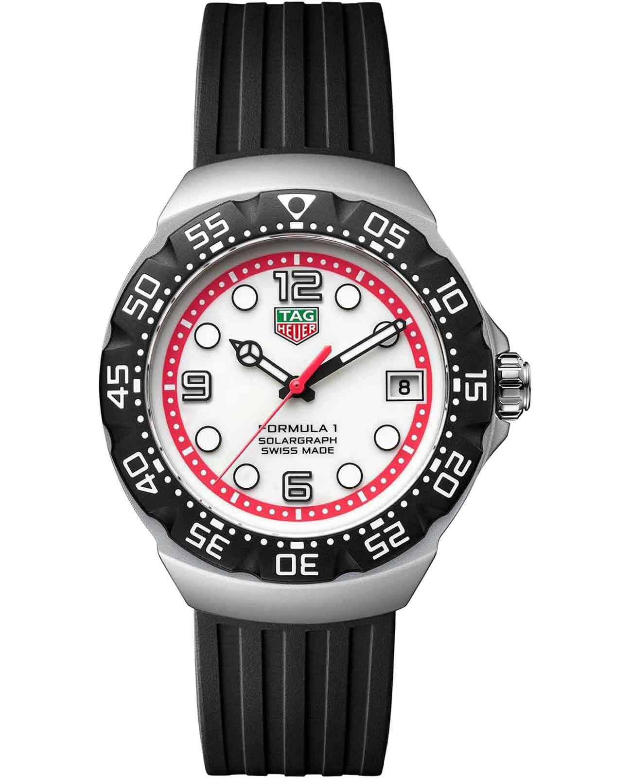 TAG Heuer TAG Heuer Formula 1 Solargraph WBY111A.FT8106  WBY111A.FT8106 кварцевые мужские часы белый циферблат, браслет резина — вид спереди