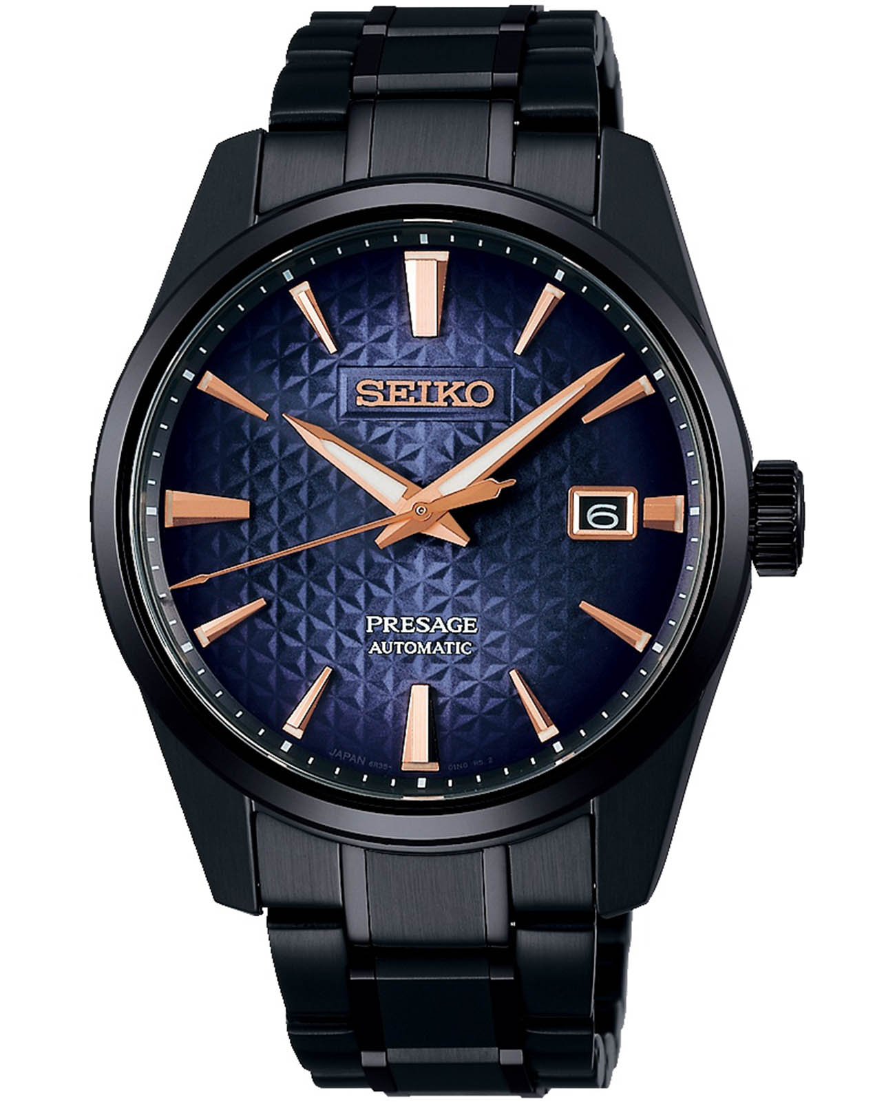 Seiko Seiko Presage Sharp Edged Series SPB363 Sharp Edged SPB363 механические мужские часы синий циферблат, браслет нержавеющая сталь с pvd-покрытием — вид спереди