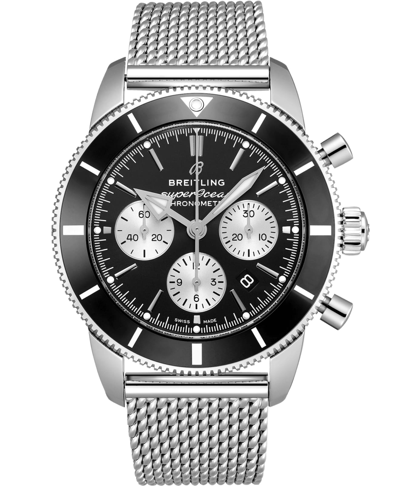 Breitling Breitling Superocean Heritage B01 Chronograph 44 AB0162121B1A1  AB0162121B1A1 механические мужские часы черный циферблат, браслет нержавеющая сталь — вид спереди