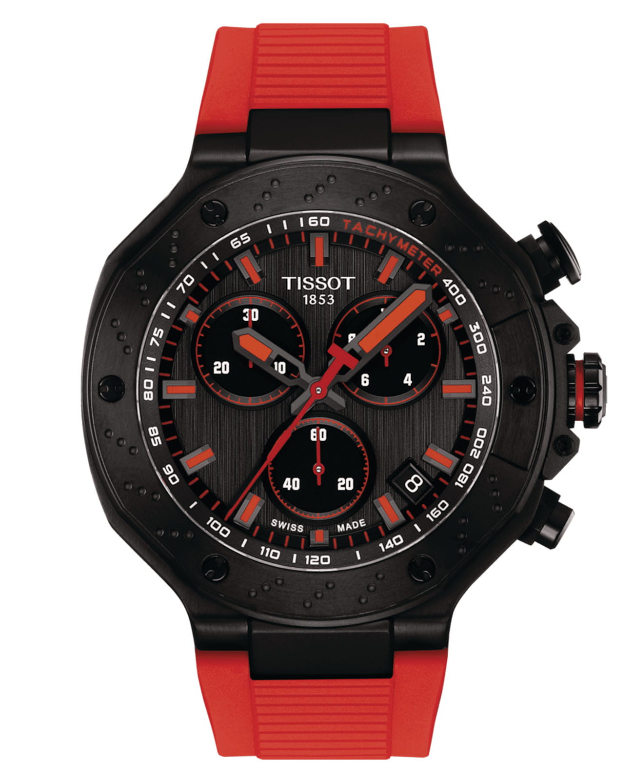 Tissot Tissot T-Race Quartz Chronograph T141.417.37.061.01 T Race T1414173706101 кварцевые мужские часы антрацитовый циферблат, браслет каучук — вид спереди