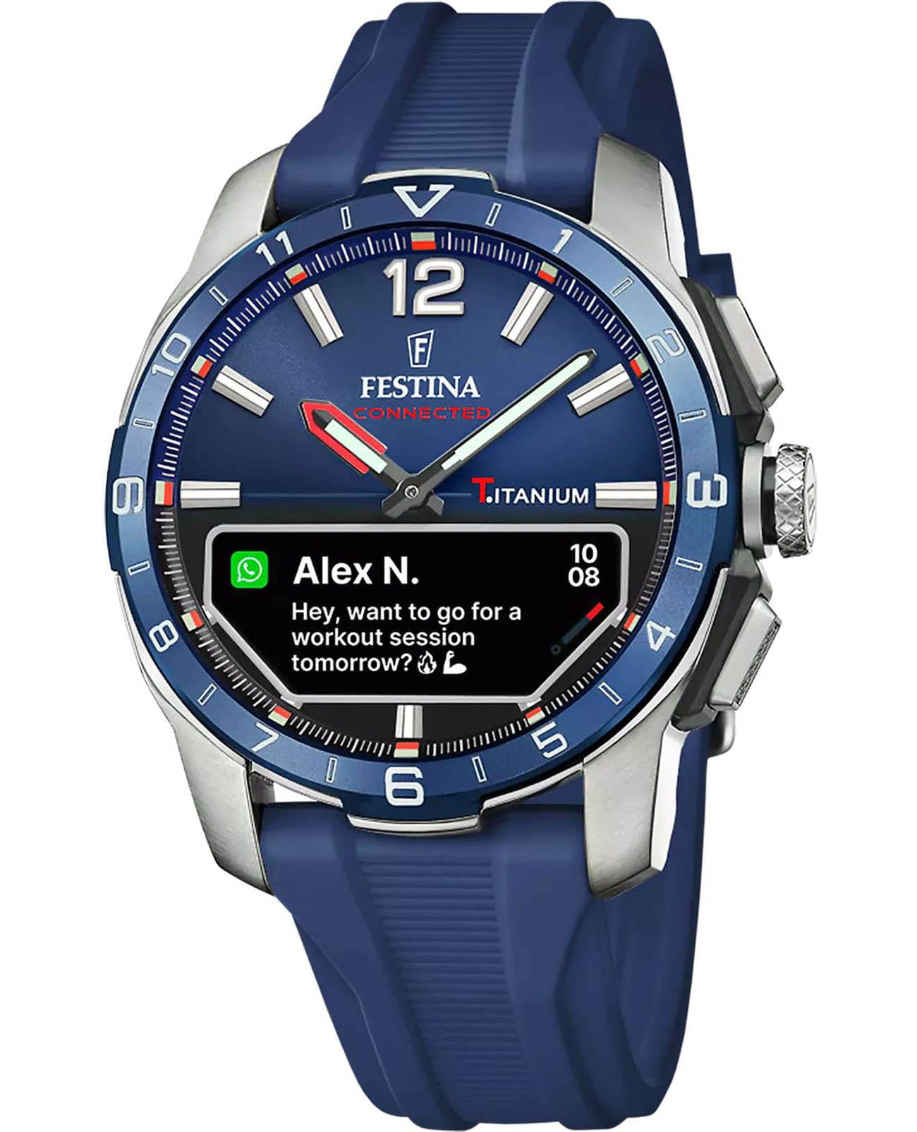 Festina Festina Connected D F23000/1  F23000/1 кварцевые мужские часы синий циферблат, браслет силикон — вид спереди