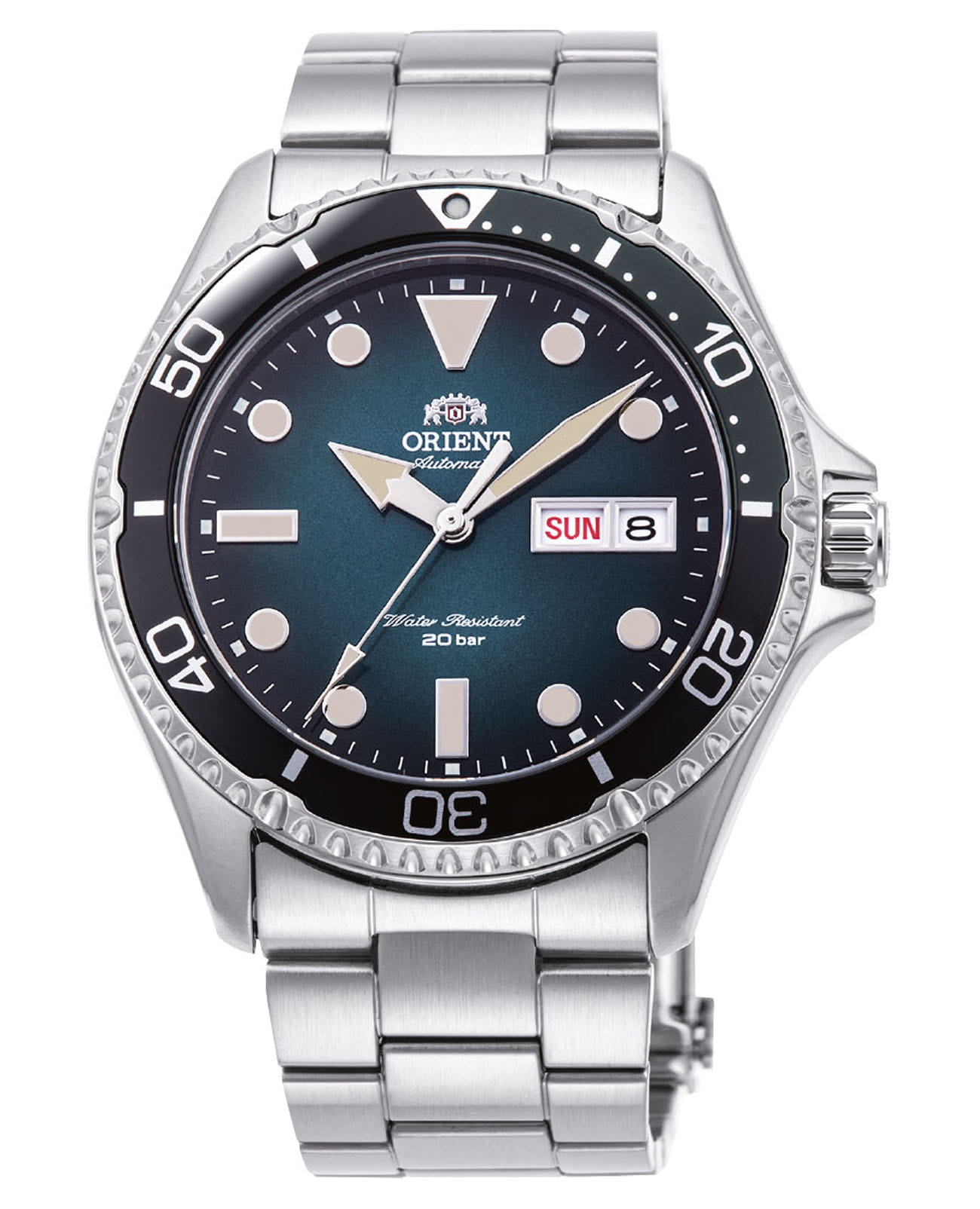 Orient Orient Mako Kamasu RA-AA0811E (RN-AA0811E)  RA-AA0811E механические мужские часы синий циферблат, браслет нержавеющая сталь — вид спереди