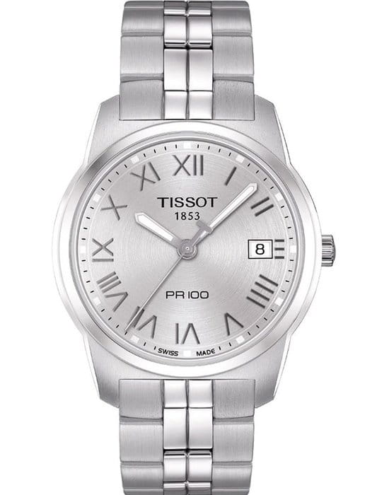 Tissot Tissot PR 100 T049.410.11.033.01 PR 100 T0494101103301 кварцевые мужские часы серебристый циферблат, браслет нержавеющая сталь — вид спереди