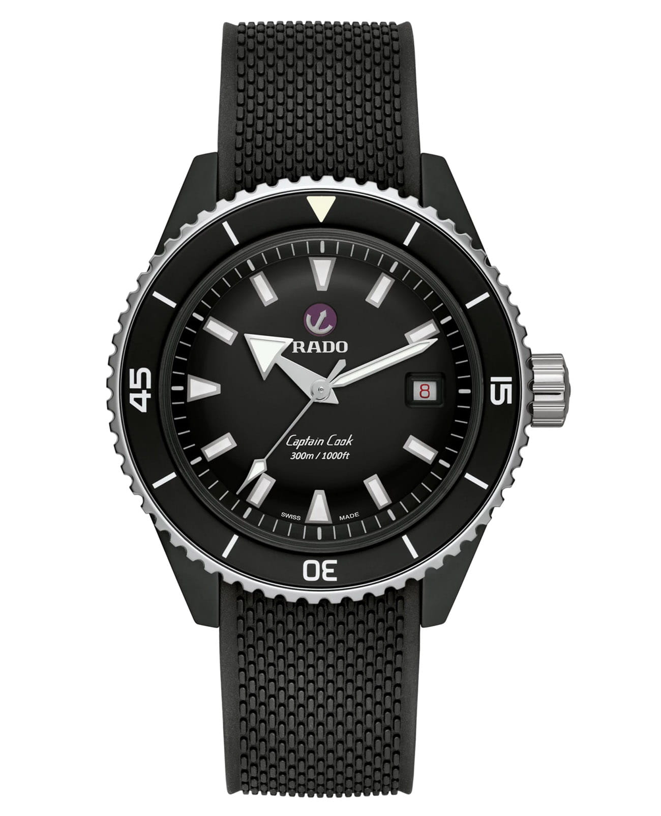 Rado Rado Captain Cook High-Tech Ceramic Diver R32129158 Automatic R32129158 механические мужские часы черный циферблат, браслет каучук — вид спереди