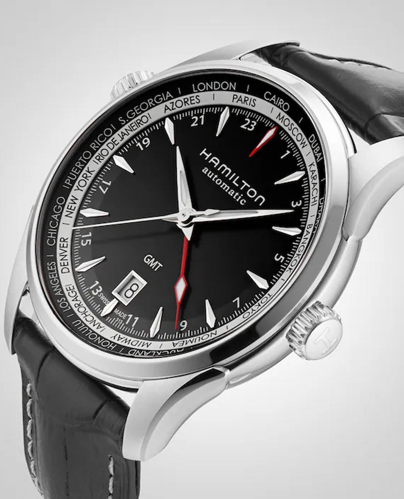 Hamilton Hamilton Jazzmaster GMT Auto H32695731, jazzmaster швейцария мужские часы на браслете кожаный боковой вид