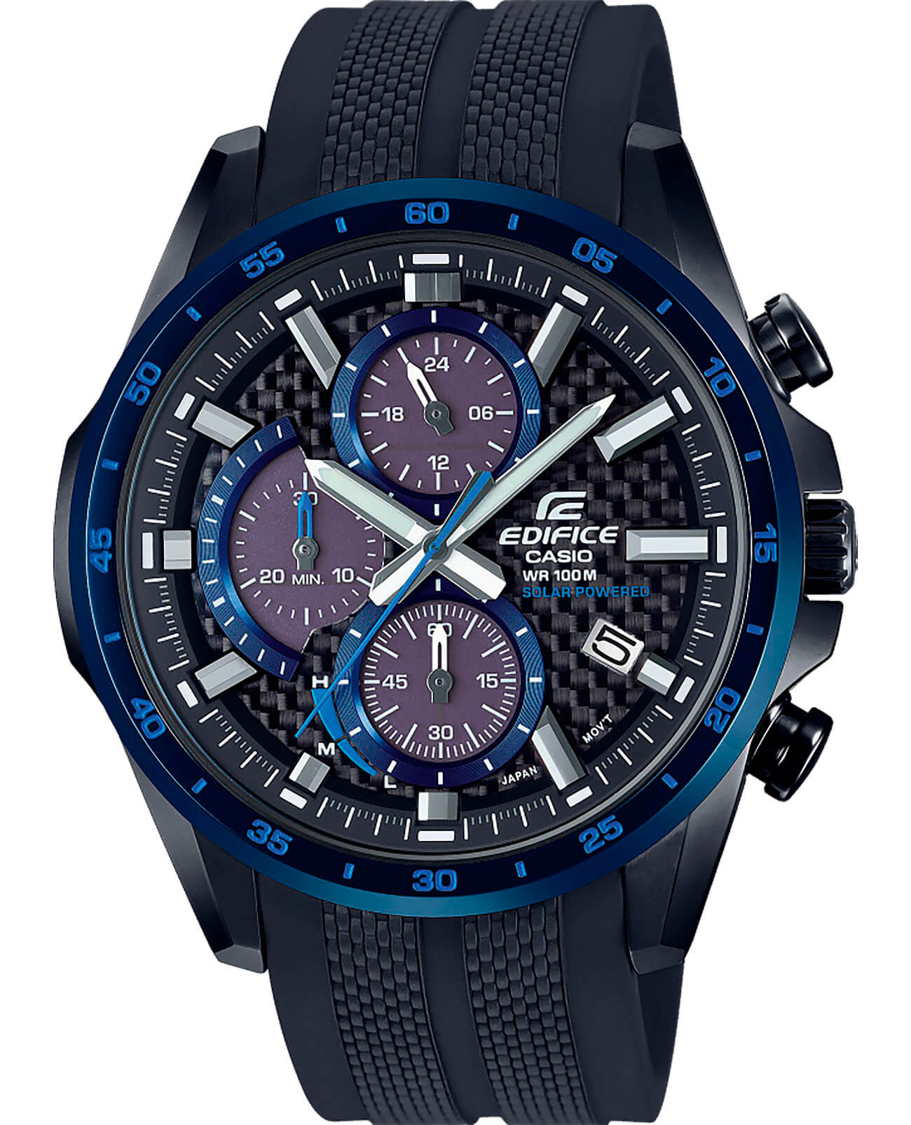 Casio Casio Edifice EQS-900PB-1B EQS EQS-900PB-1BVUEF кварцевые мужские часы черный циферблат, браслет каучук — вид спереди