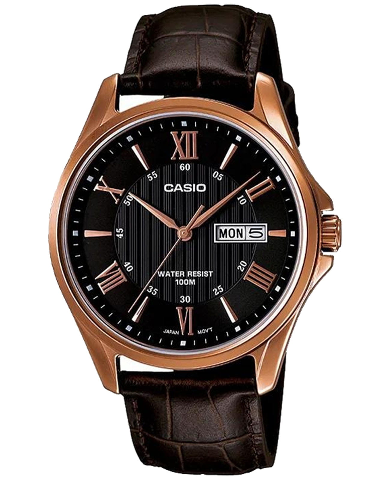 Casio Casio Collection MTP-1384L-1AVDF (MTP-1384L-1A)  MTP-1384L-1A кварцевые мужские часы черный циферблат, браслет кожаный — вид спереди
