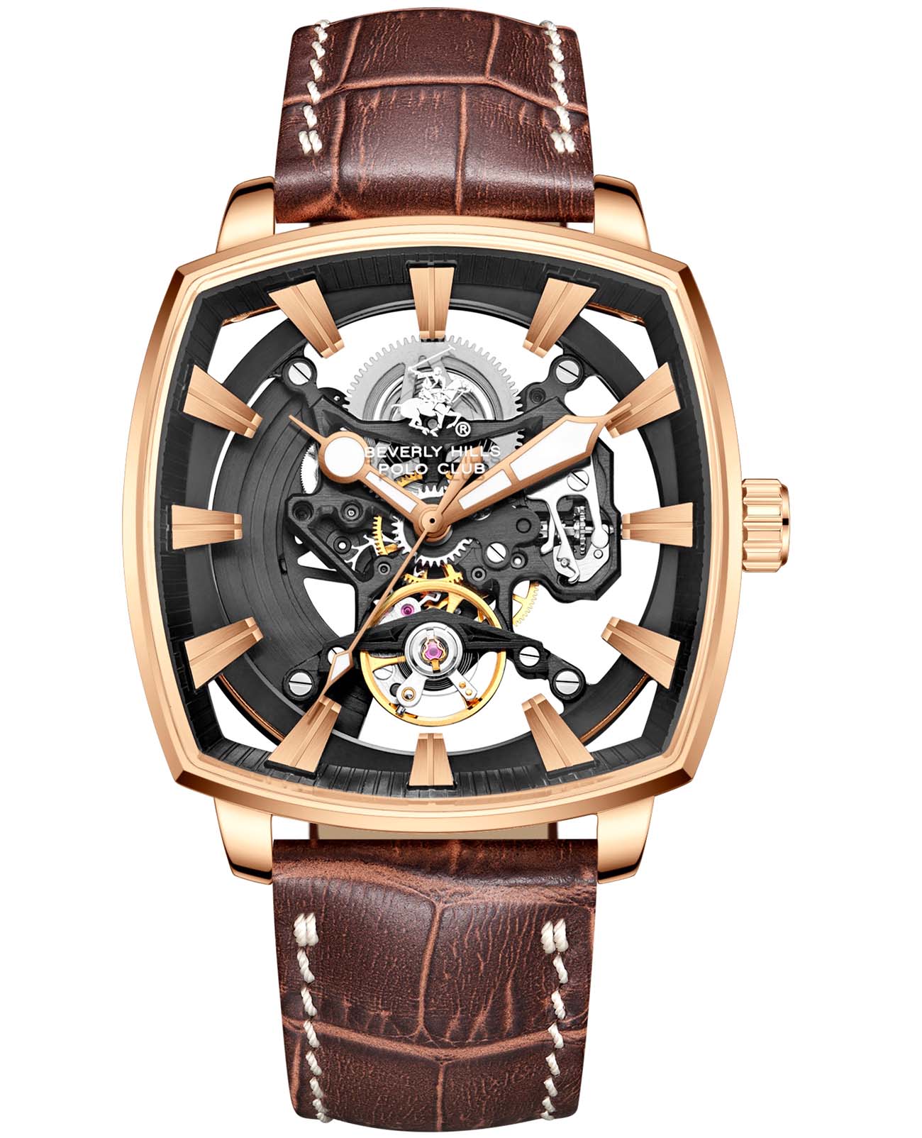 Beverly Hills Polo Club Beverly Hills Polo Club BP3796X.452  BP3796X.452 механические мужские часы цветной циферблат, браслет кожаный — вид спереди