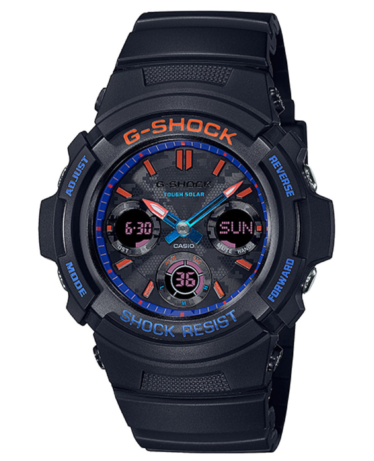 Casio Casio G-Shock AWR-M100SCT-1A  AWR-M100SCT-1A электронные мужские часы черный циферблат, браслет пластик — вид спереди