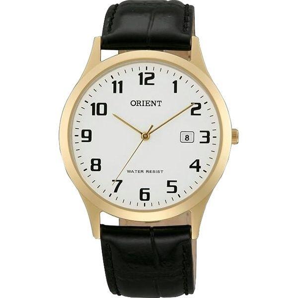 Orient Orient UNA1002W (FUNA1002W)  FUNA1002W  мужские часы белый циферблат, браслет кожа + текстиль — вид спереди