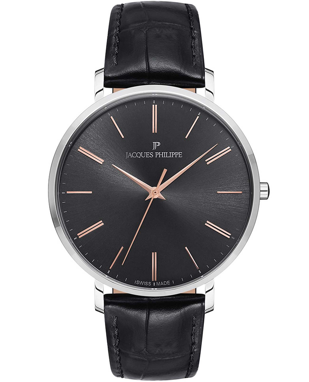 Jacques Philippe Jacques Philippe Base JPQGS071111  JPQGS071111 кварцевые мужские часы черный циферблат, браслет кожаный — вид спереди