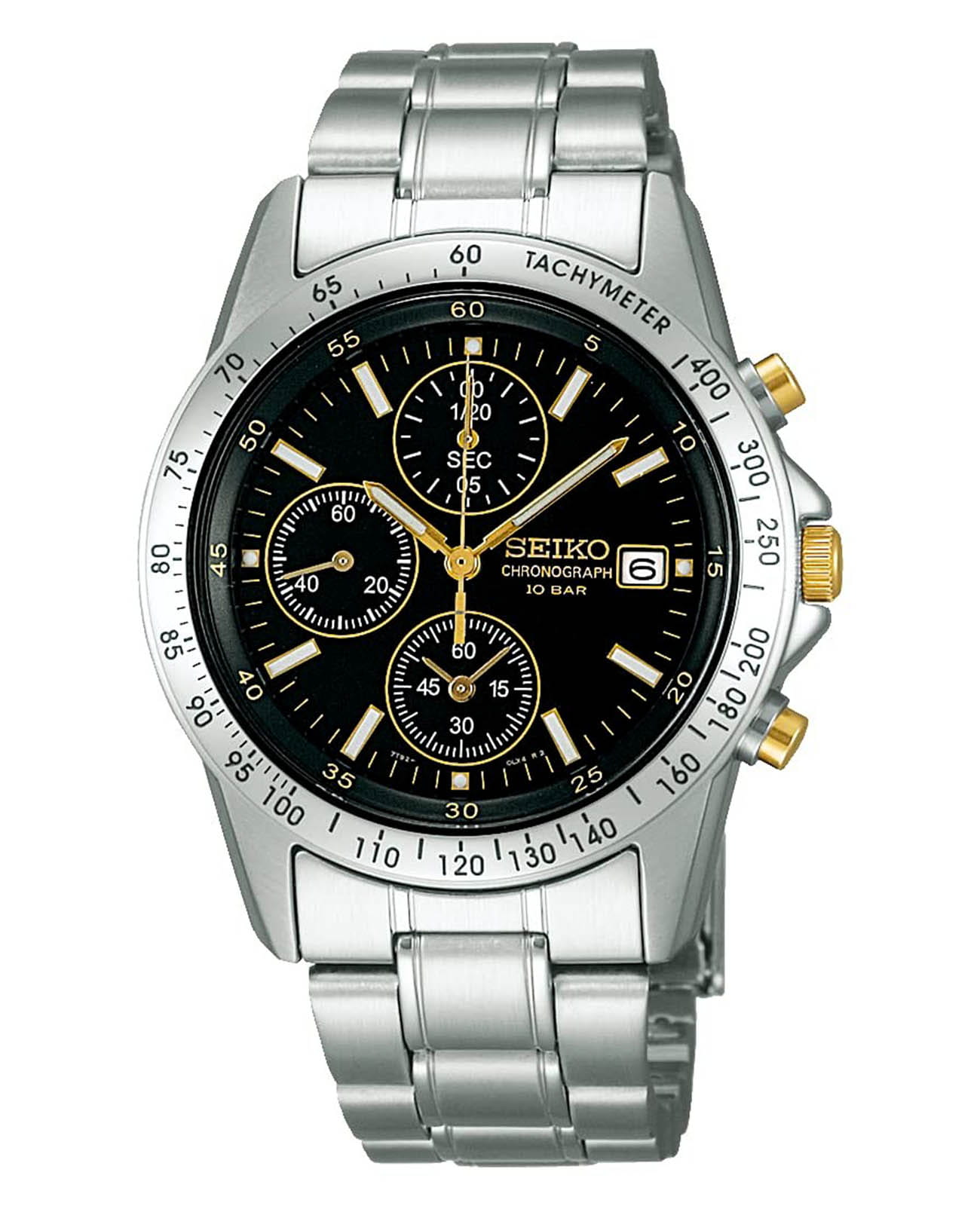 Seiko Seiko Spirit Chronograph SBTQ043  SBTQ043 кварцевые мужские часы черный циферблат, браслет нержавеющая сталь — вид спереди
