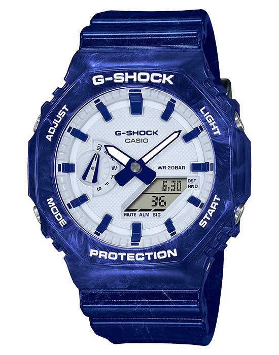 Casio Casio G-Shock GA-2100BWP-2A GA-2100 GA-2100BWP-2A электронные мужские часы белый циферблат, браслет пластик — вид спереди