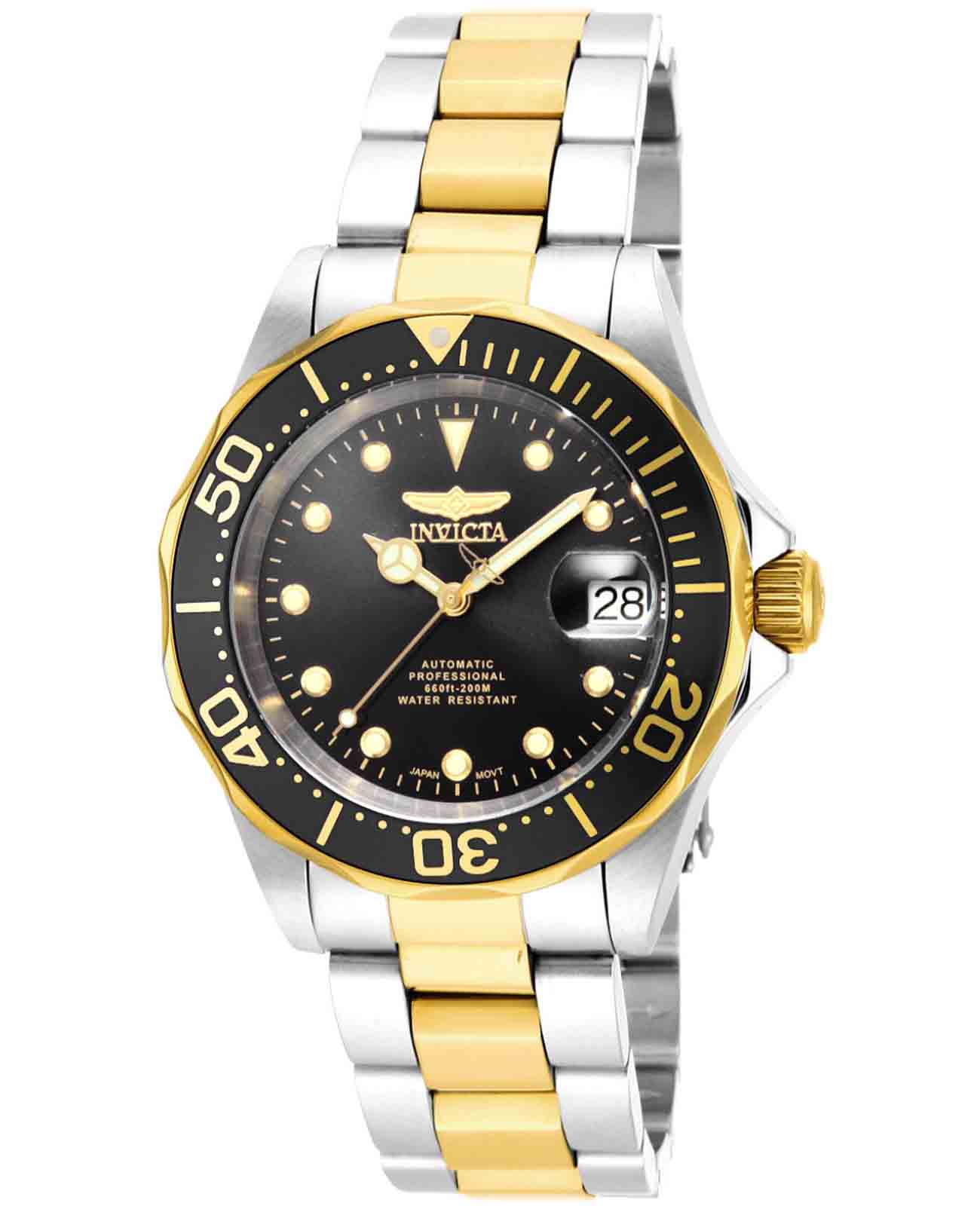 Invicta Invicta Pro Diver IN17043  IN17043 механические мужские часы черный циферблат, браслет нержавеющая сталь с ip-покрытием — вид спереди