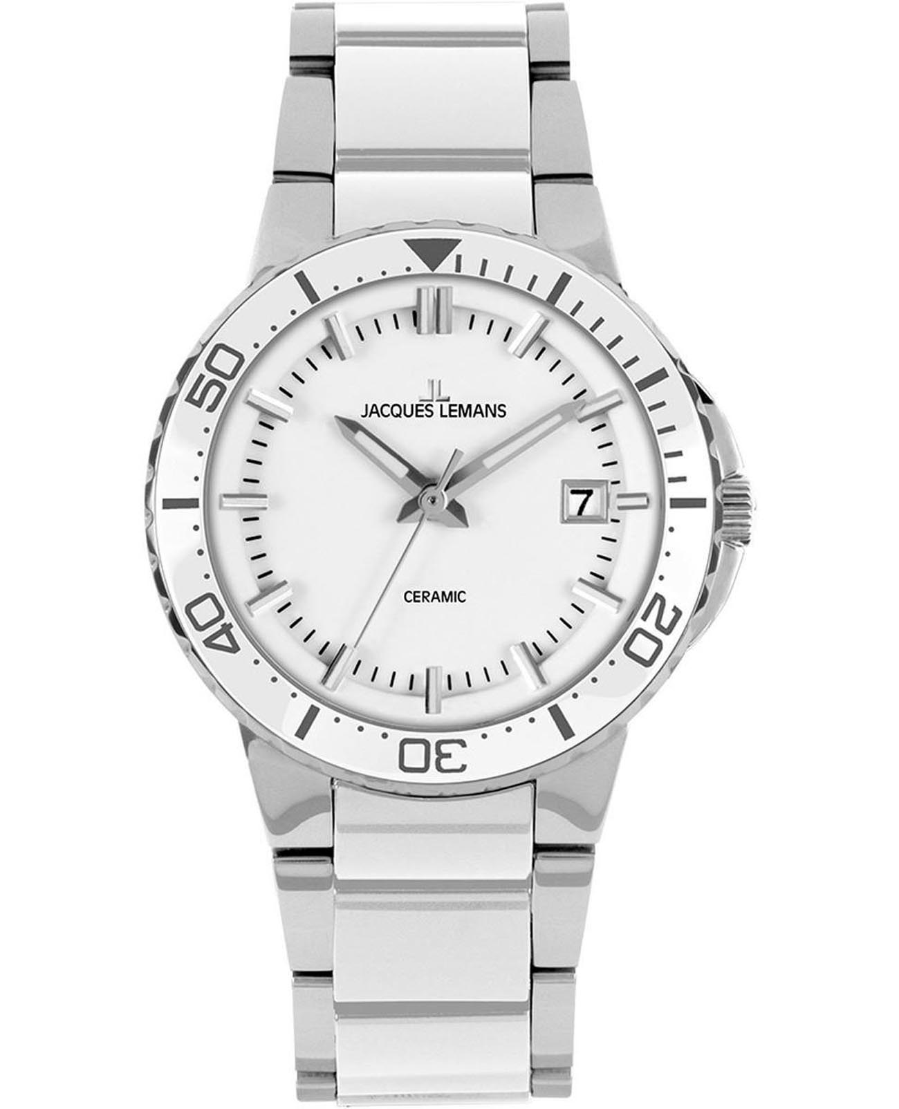 Jacques Lemans Jacques Lemans High Tech Ceramic 1-2164B  1-2164B кварцевые мужские часы белый циферблат, браслет сталь + керамические вставки — вид спереди