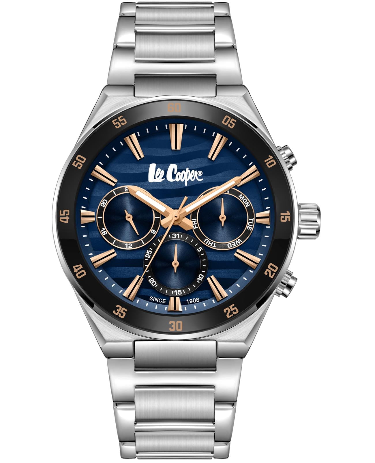 Lee Cooper Lee Cooper LC08175.390  LC08175.390 кварцевые мужские часы синий циферблат, браслет нержавеющая сталь — вид спереди