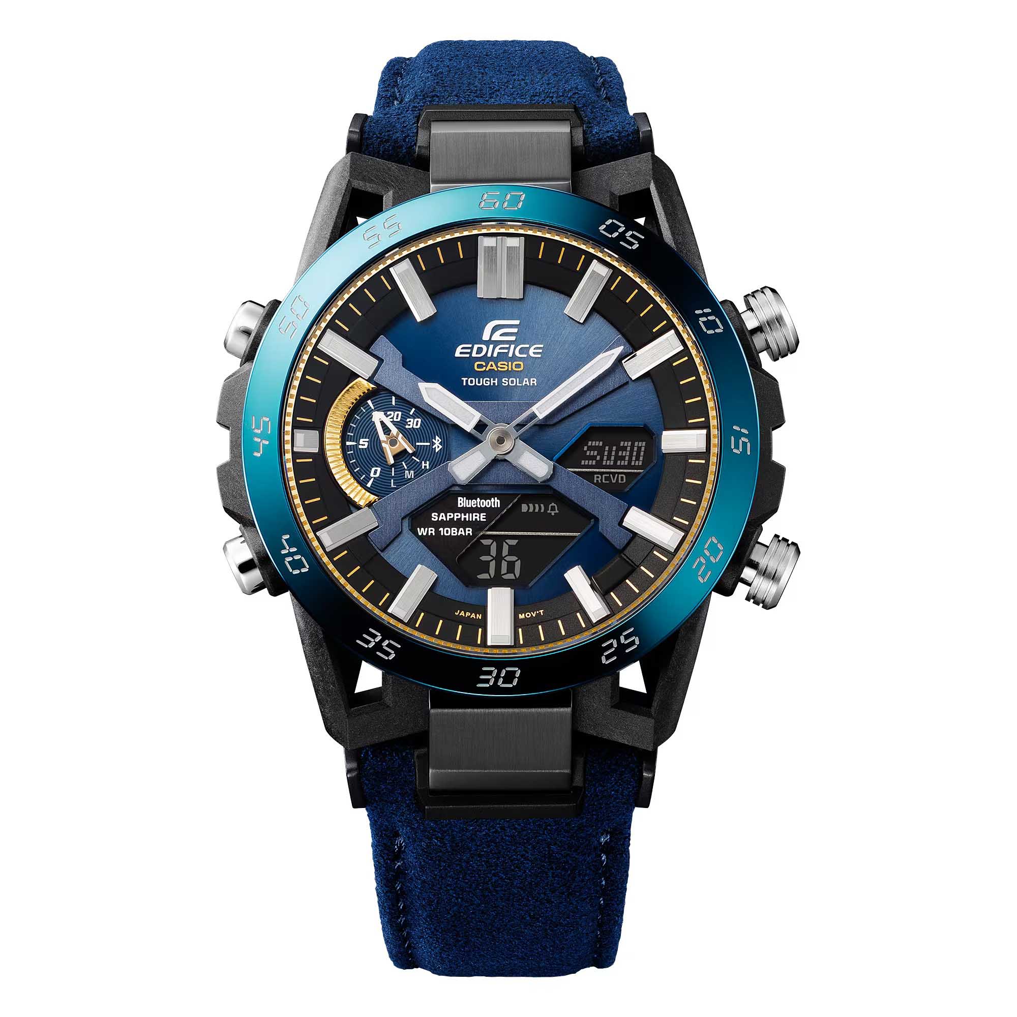 Casio Casio Edifice ECB-2000SS-2ADR (ECB-2000SS-2A) кварцевые мужские часы часы крупный план синий циферблата