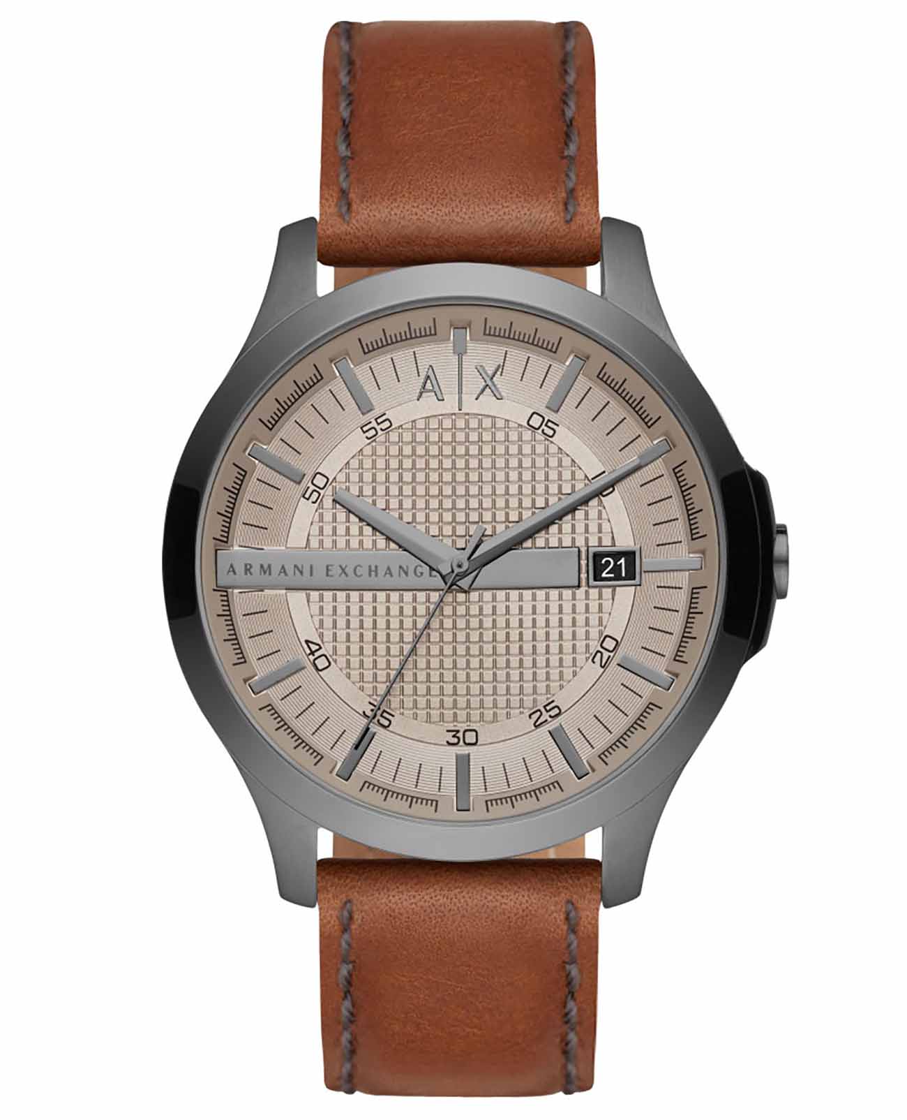 Armani Exchange Armani Exchange Hampton  AX2414  AX2414 кварцевые мужские часы бежевый циферблат, браслет кожаный — вид спереди