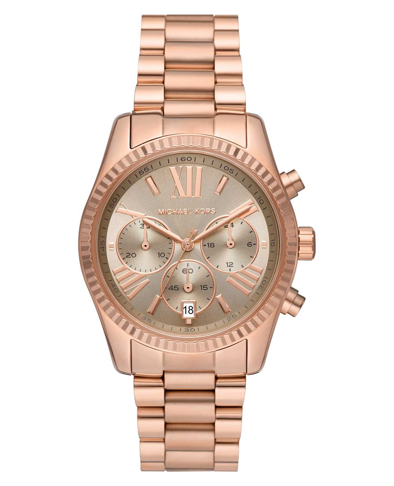 Michael Kors Michael Kors Lexington MK7217  MK7217 кварцевые женские часы золотой циферблат, браслет сталь c pvd покрытием — вид спереди