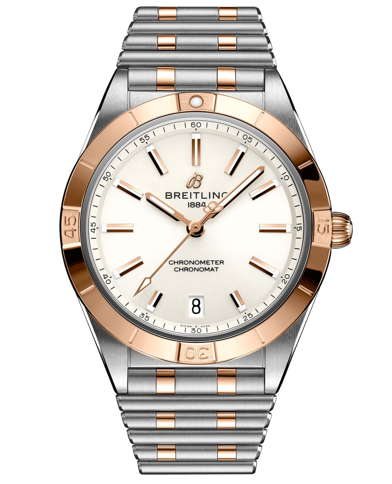 Breitling Breitling Chronomat Automatic 36 U10380101A1U1  U10380101A1U1 механические женские часы белый циферблат, браслет нержавеющая сталь + золото 18к — вид спереди