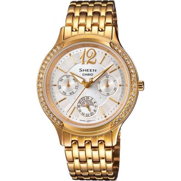 Casio Casio Sheen SHE-3030GD-7A  SHE-3030GD-7A кварцевые женские часы белый циферблат, браслет  — вид спереди