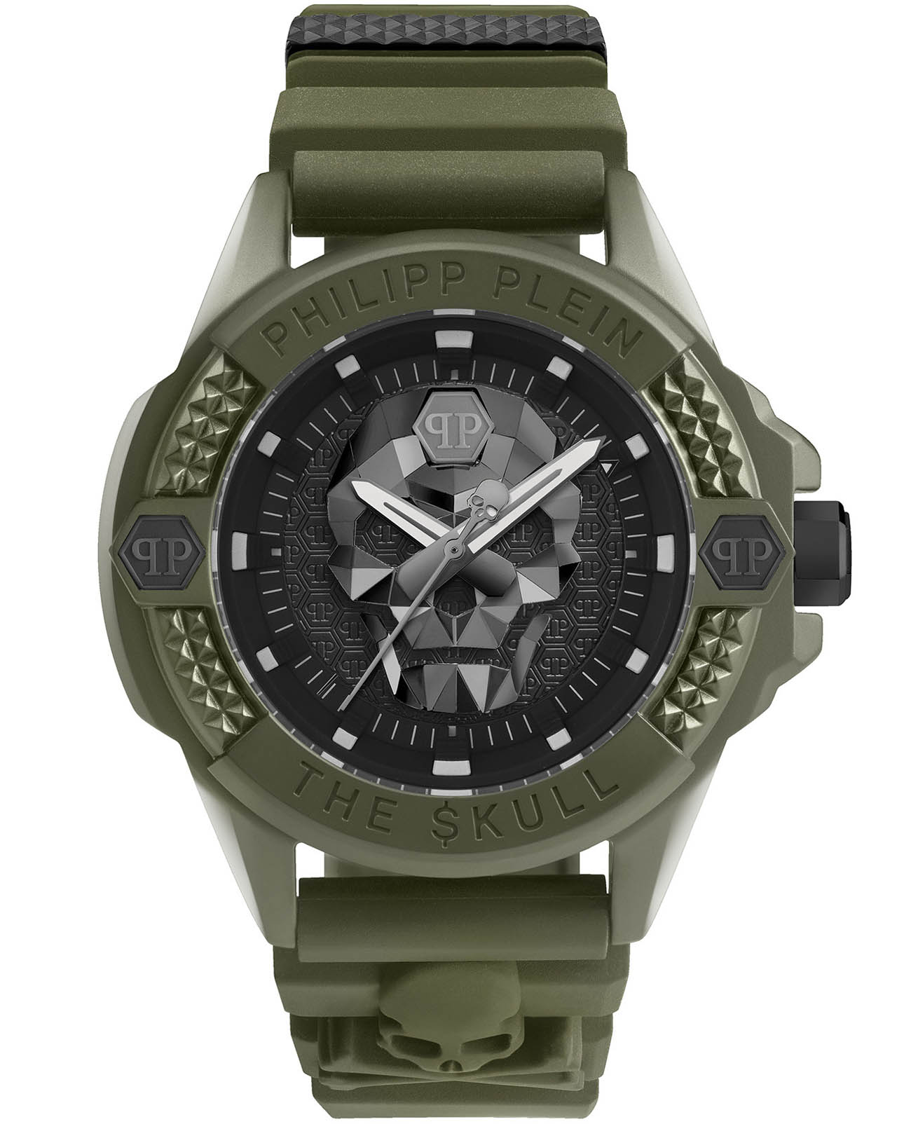 Philipp Plein Philipp Plein The Skull Ecoceramic PWUBA0423  PWUBA0423 кварцевые мужские часы черный циферблат, браслет силикон — вид спереди