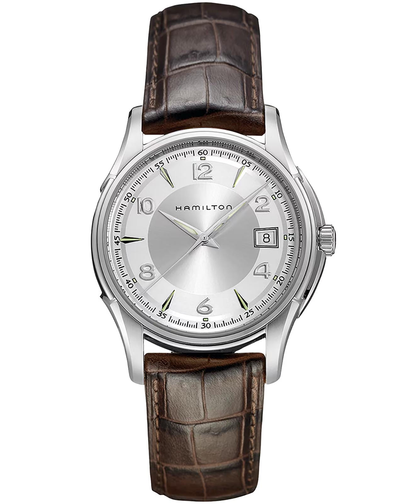 Hamilton Hamilton Jazzmaster Gent Quartz H32411555  H32411555 кварцевые мужские часы серебристый циферблат, браслет кожаный — вид спереди