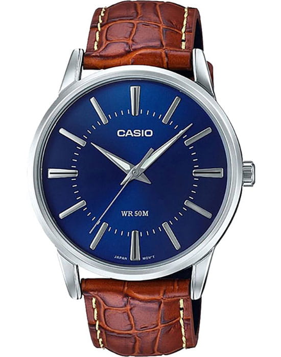 Casio Casio MTP-1303PL-2A  MTP-1303PL-2AVEF кварцевые мужские часы синий циферблат, браслет кожаный — вид спереди