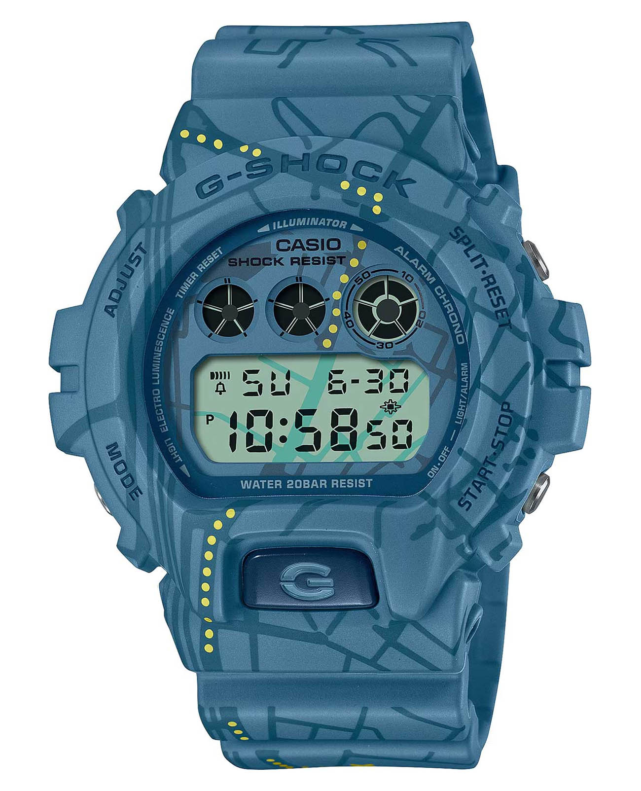 Casio Casio G-Shock DW-6900SBY-2  DW-6900SBY-2 электронные мужские часы синий циферблат, браслет пластик — вид спереди