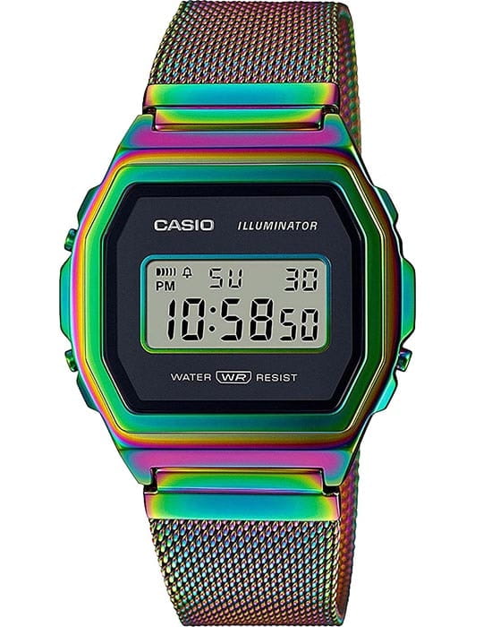 Casio Casio Collection A1000RBW-1  A1000RBW-1ER электронные женские часы черный циферблат, браслет сталь с ip покрытием — вид спереди