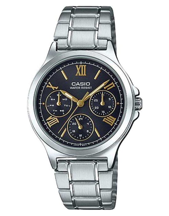 Casio Casio Collection LTP-V300D-1A2  LTP-V300D-1A2 кварцевые женские часы черный циферблат, браслет нержавеющая сталь с ip-покрытием — вид спереди