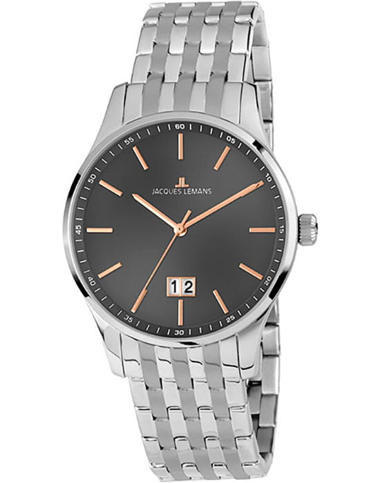 Jacques Lemans Jacques Lemans Classic 1-1862P  1-1862P кварцевые мужские часы серый циферблат, браслет нержавеющая сталь — вид спереди