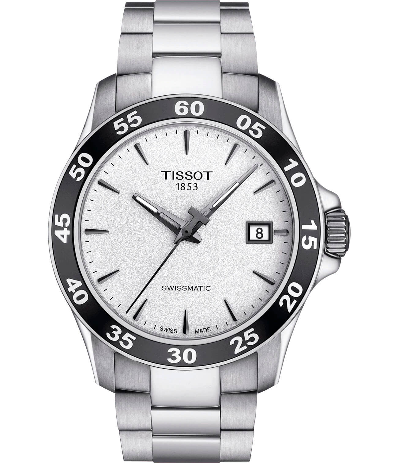 Tissot Tissot V8 Swissmatic T106.407.11.031.00 V8  T1064071103100 механические мужские часы белый циферблат, браслет нержавеющая сталь — вид спереди