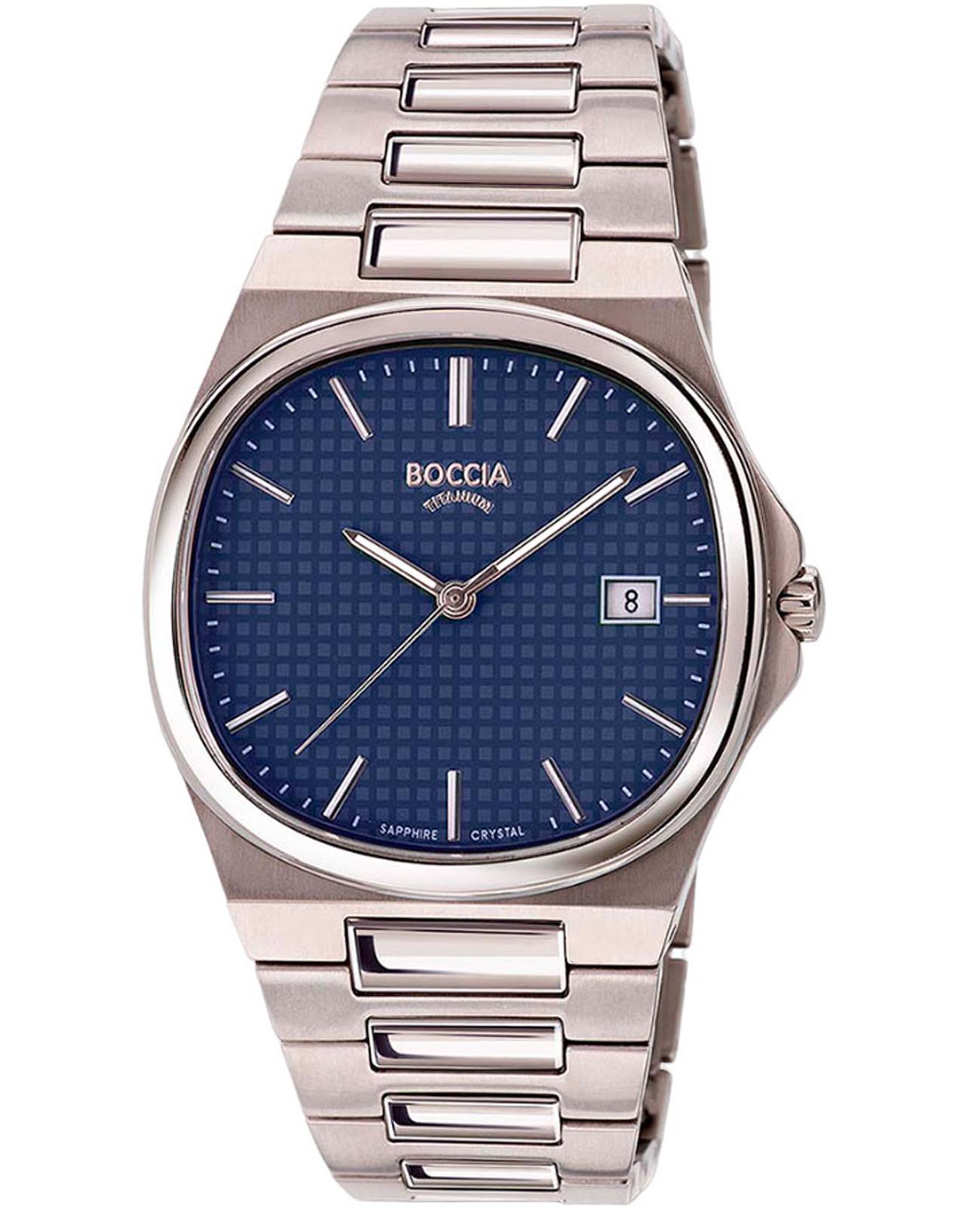 Boccia Titanium Boccia Titanium Square 3657-02  3657-02 кварцевые мужские часы синий циферблат, браслет титановый — вид спереди