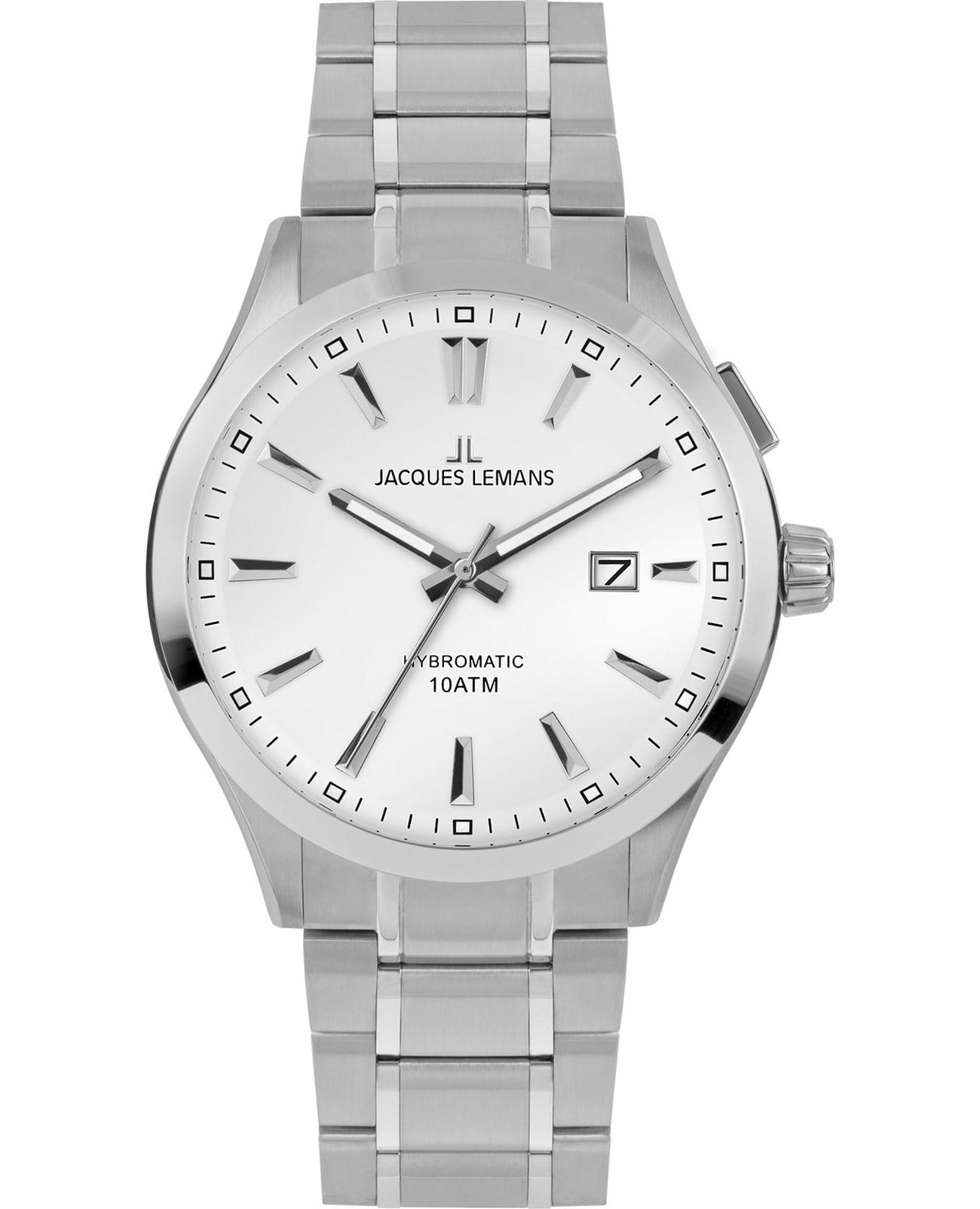 Jacques Lemans Jacques Lemans Classic 1-2130F  1-2130F кварцевые мужские часы белый циферблат, браслет нержавеющая сталь — вид спереди