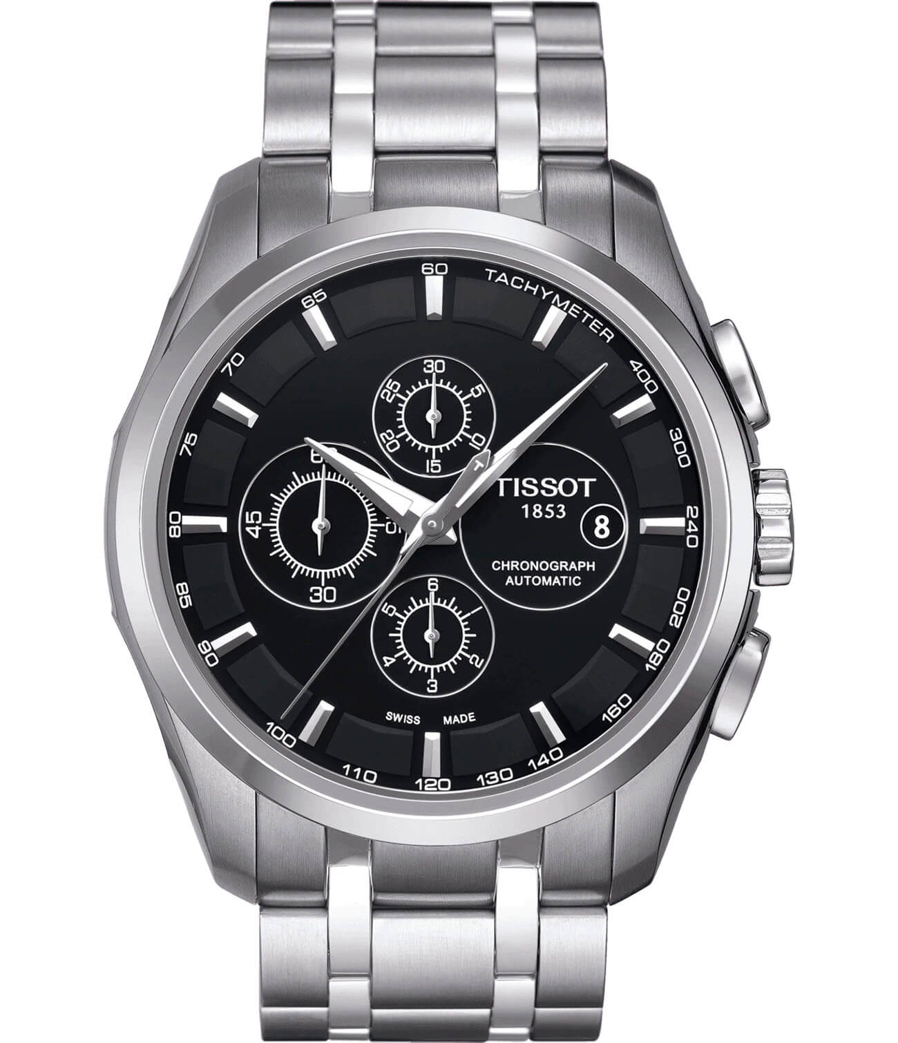 Tissot Tissot Couturier Automatic Chronograph T035.627.11.051.00 Couturier T0356271105100 механические мужские часы черный циферблат, браслет нержавеющая сталь — вид спереди