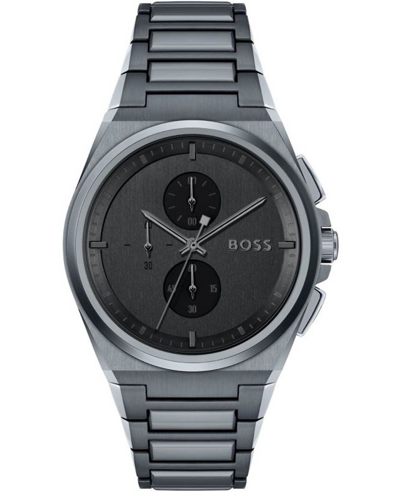 Hugo Boss Hugo Boss Steer HB1513996  HB1513996 кварцевые мужские часы черный циферблат, браслет нержавеющая сталь с ip-покрытием — вид спереди