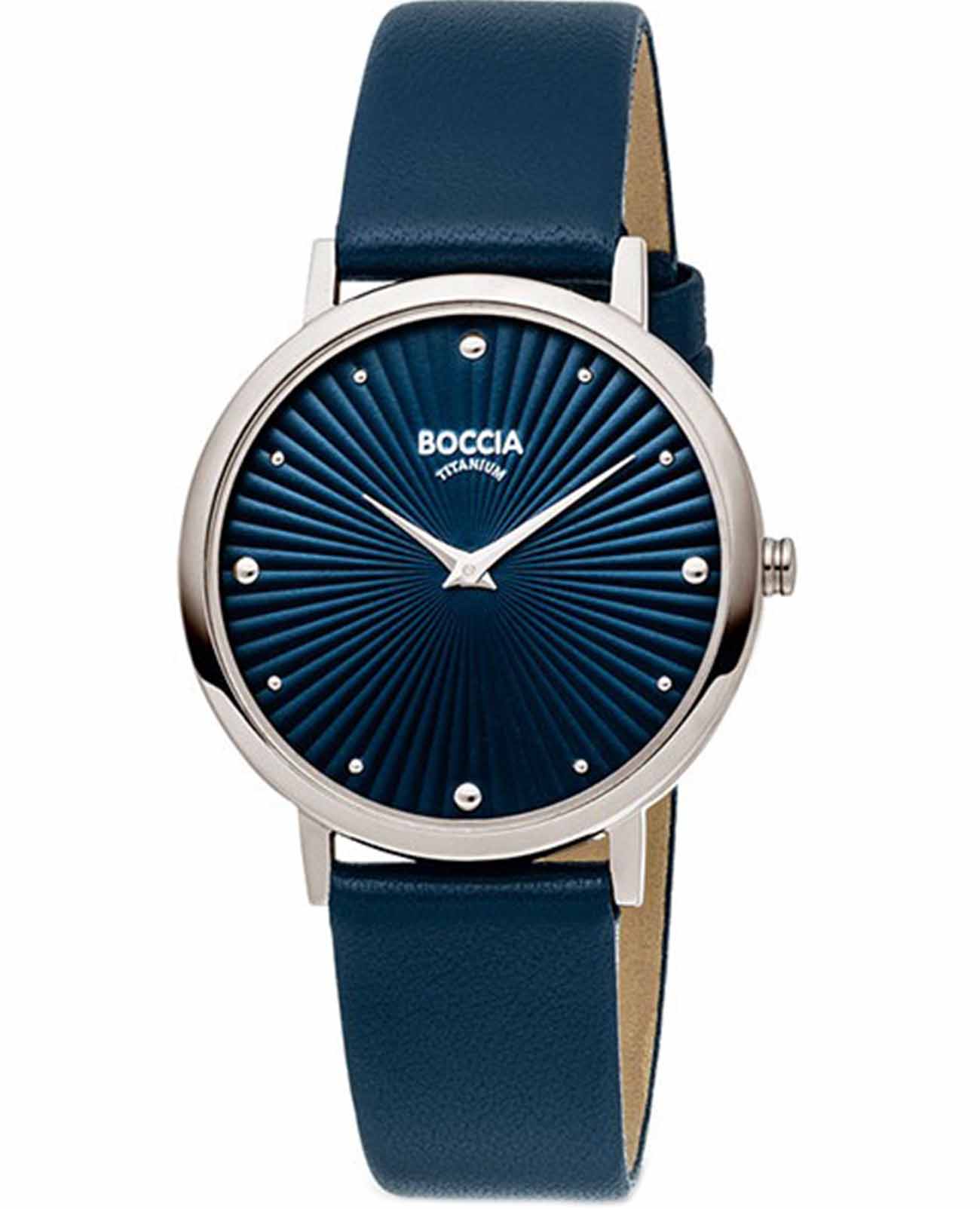 Boccia Titanium Boccia Titanium 3365-02  3365-02 кварцевые женские часы синий циферблат, браслет кожаный — вид спереди