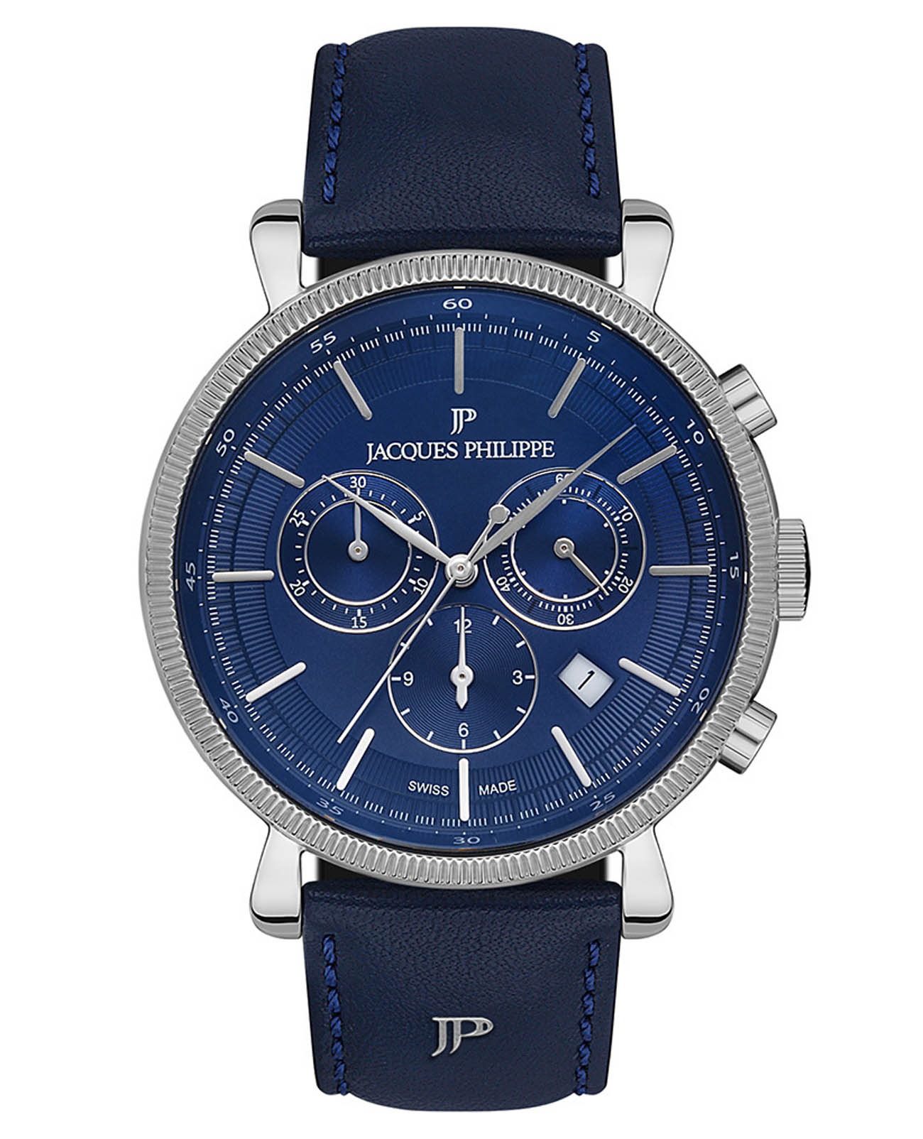 Jacques Philippe Jacques Philippe Vintage JPQGC191132  JPQGC191132 кварцевые мужские часы синий циферблат, браслет кожаный — вид спереди