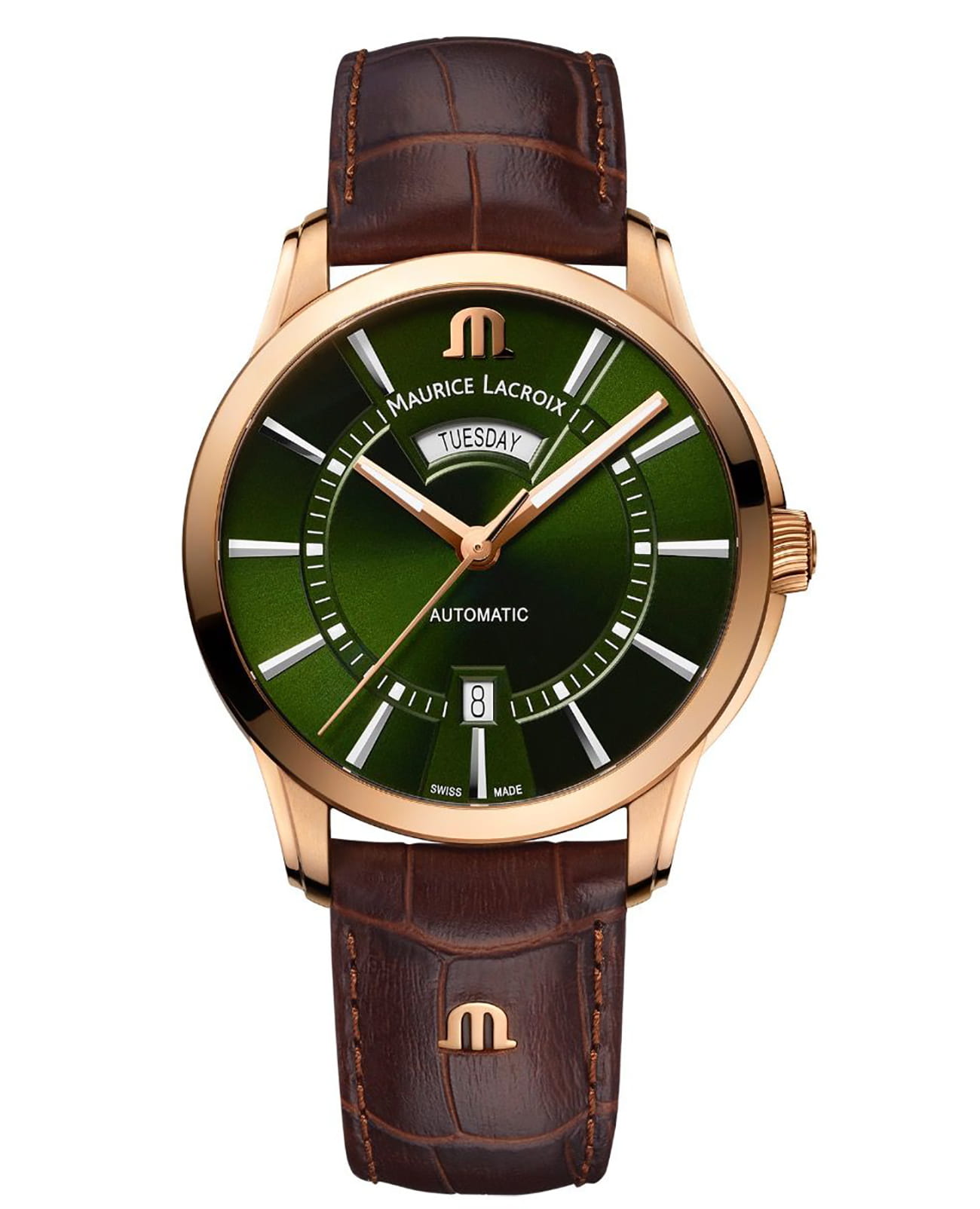 Maurice Lacroix Maurice Lacroix Pontos PT6358-BRZ01-63E-3  PT6358-BRZ01-63E-3 механические мужские часы зеленый циферблат, браслет кожаный — вид спереди