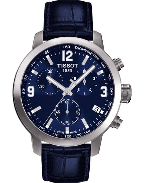 Tissot Tissot PRC 200 Chronograph T055.417.16.047.00  T0554171604700 кварцевые мужские часы синий циферблат, браслет кожаный — вид спереди
