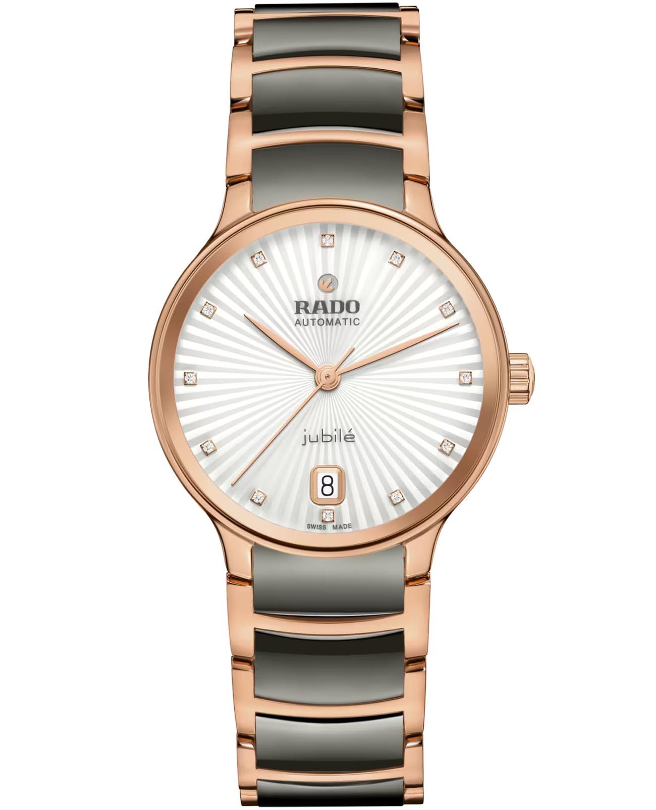 Rado Rado Centrix Automatic Diamonds R30037742 Automatic R30037742 механические женские часы белый циферблат, браслет высокотехнологичная керамика + нержавеющая сталь с pvd покрытием — вид спереди