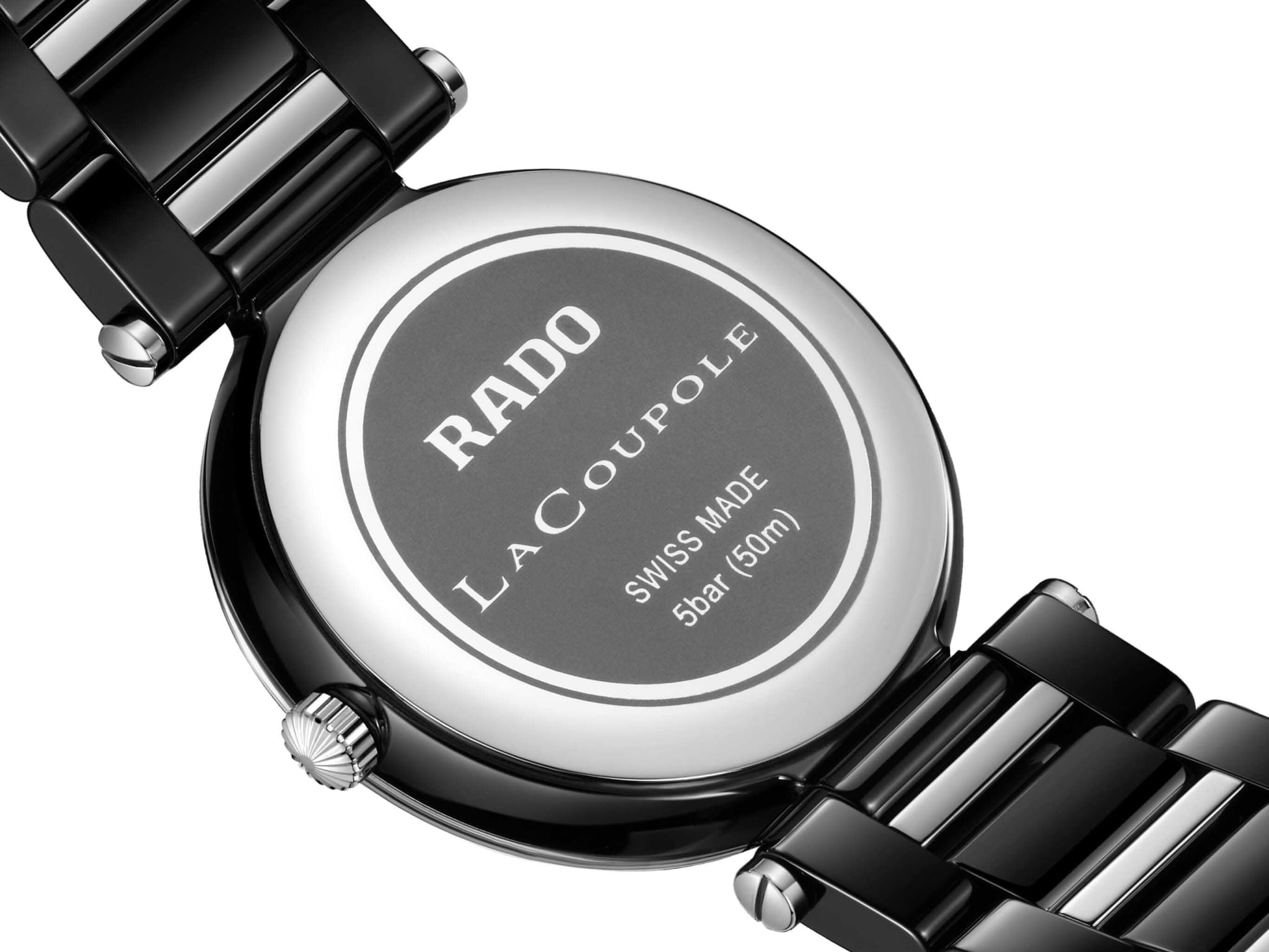 Rado Rado LaCoupole Diamonds R22243703,  швейцария женские часы на браслете высокотехнологичная керамика + нержавеющая сталь с pvd покрытием боковой вид